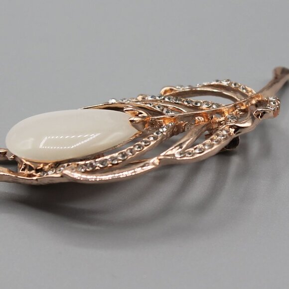 Jewelry pin brooch pendant feather elegant rose gold tone crystals fashion new - Picture 6 of 9